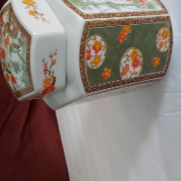 Tea/Ginger Jar w/Lid by Interpur Made in Japan Green/Orange/Yellow/Brown's tones - Picture 2 of 7